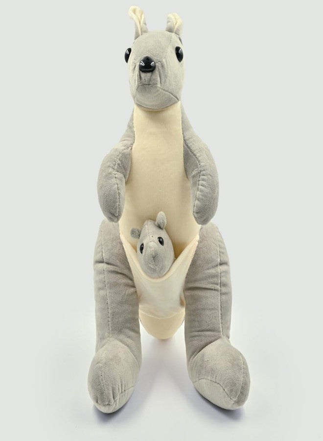 DTR Creation Grey Kangaroo Soft Toy with Baby Joey ? 40cm Stuffed Animal for Kids | Grey & White Plush Wild Animal Toy | Cute Hugging Toy for Boys & Girls | Gift for Toddlers - Image 5
